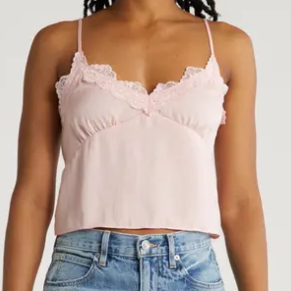 ABOUND Satin Lace Trim Cami Crop Top Pink Y2K Coquette Size 1X NWOT